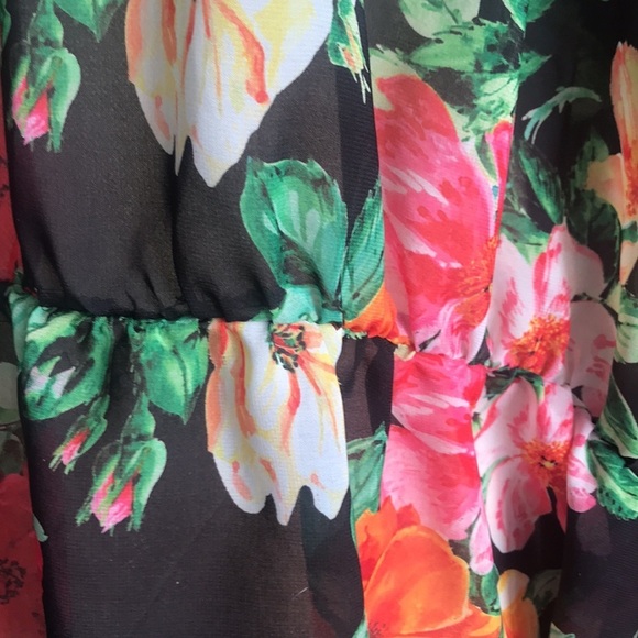 ASOS black floral 3/4 sleeves layered V neck see through top size 14 - Picture 7 of 12